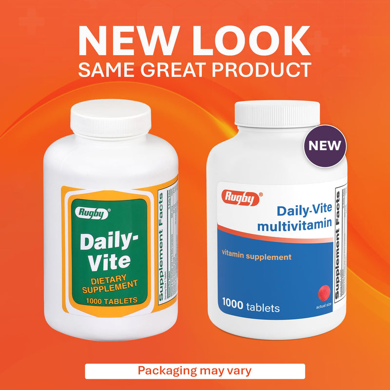 Rugby Daily-Vite Multivitamin Tablets for Adults, 1000 Count (1 Pack) | Gluten-Free Daily Dietary Supplement, Supports Overall Health, Multivitamin Formula with Essential Nutrients