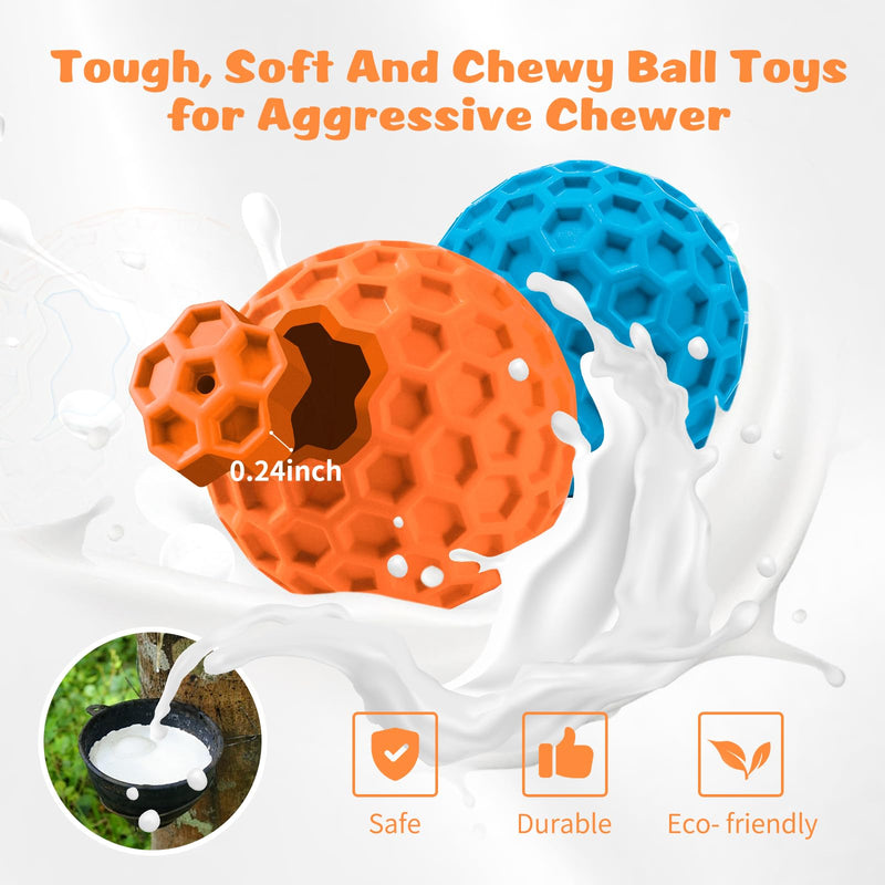 HIPPIH Indestructible Squeaky Dog Toys, Interactive Dog Balls 2 Pack, Dog Chew Toys for Aggressive Chewers, Natural Rubber Puppy Toys for Large/Medium Dogs, Tough Puppy Teething Toys, Relieve Anxiety blue+orange - BeesActive Australia