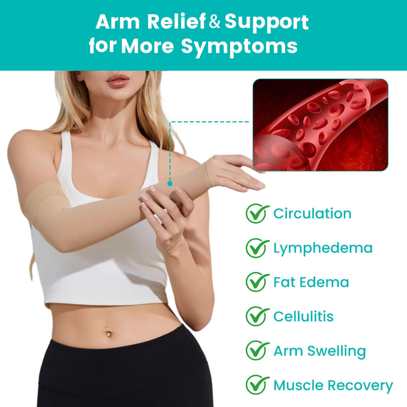 Lymphedema Compression Arm Sleeves for Women Men 20-30 mmHg, Single Medium Beige(Single)