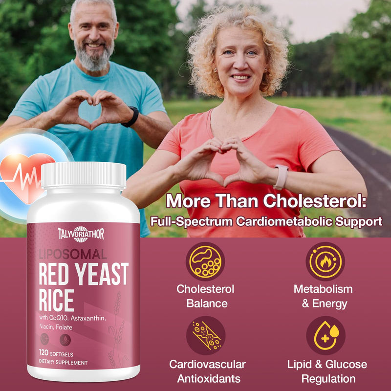 Liposomal Red Yeast Rice 1200mg with CoQ10 & Astaxanthin ‚Äì Extra Strength Cholesterol, Cardiovascular & Metabolic Support ‚Äì High Absorption ‚Äì Citrinin-Free, 120 Softgels 120 Count (Pack of 1) - BeesActive Australia