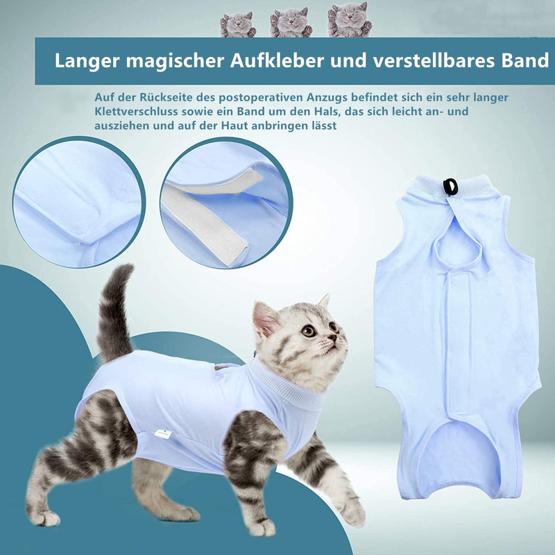 Voarge Recovery Suit Cat, Cat Bodysuit After Surgery Anti-licking, Prevent Licking After Surgery Wear Weaning and Keep Warm Recovery Cloth Suit for Cats Dogs (L, Blue) L - BeesActive Australia