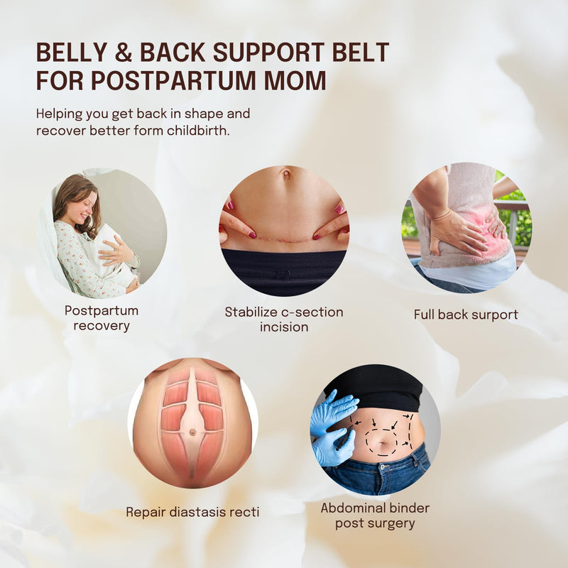 Allaugh Postpartum Belly Band for Women: Abdominal Binder Post Surgery Compression Belt - Post Partum Waist Binder C Section Recovery Wrap Black Large
