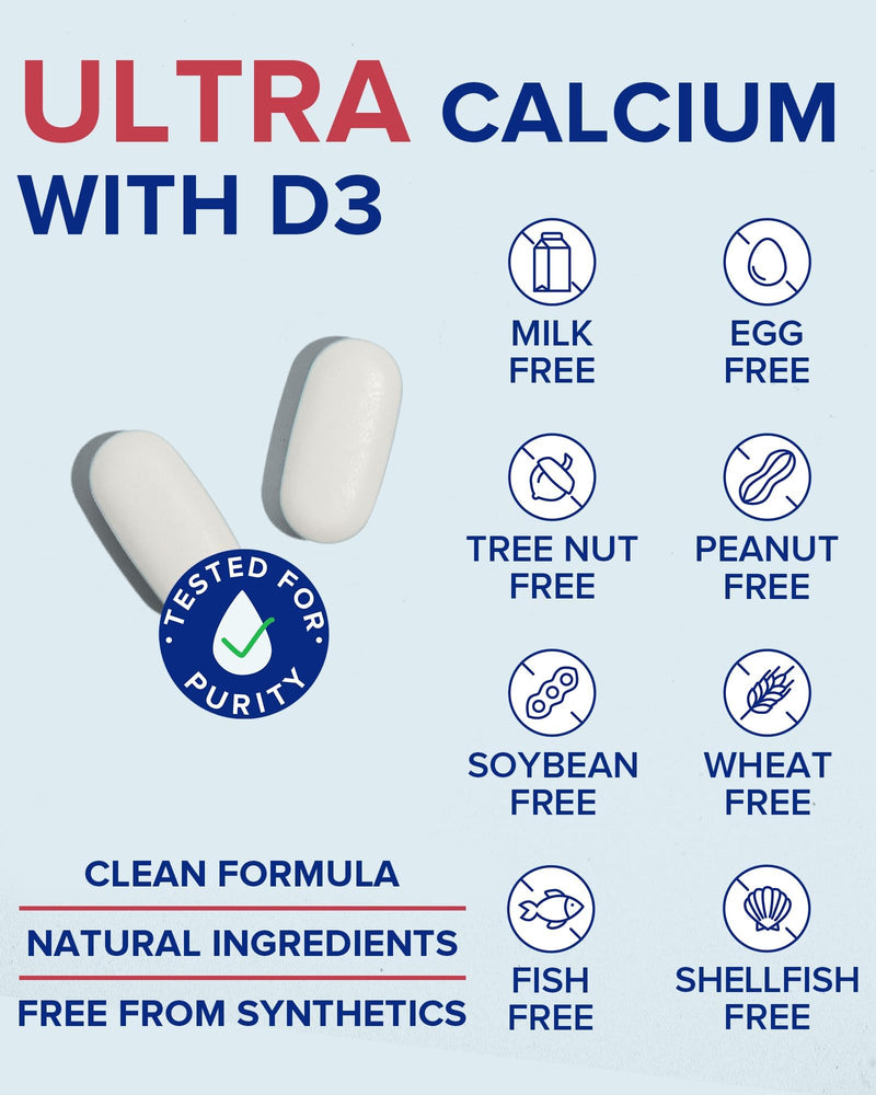 Terranics Calcium 1200 mg with Vitamin D3, High Absorption Calcium Supplement for Women and Men, Supports Bone, Teeth & Immune Health, Easy-to-Swallow Coated Tablets, 90 Count 90 Count (Pack of 1)