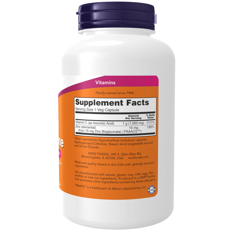 NOW Foods Supplements, C-1000 & Zinc Immune, Seasonal Support Formula*, Antioxidant Protection*, 180 Veg Capsules, (Pack of 2) 180 Count (Pack of 2)