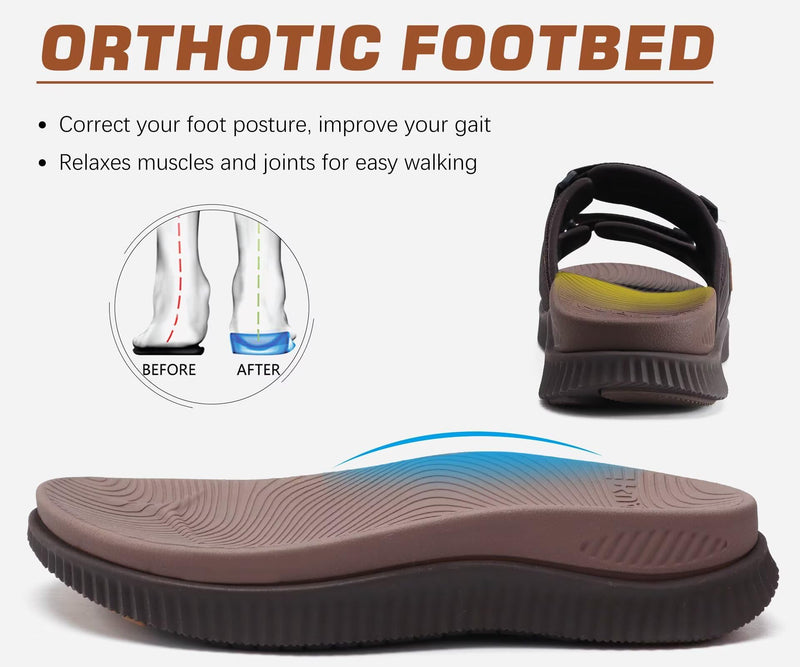 KuaiLu Mens Orthotic Sandals Arch Support Cushion Recovery Walking Slides 11 Brown