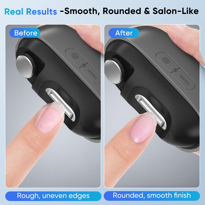 Electric Nail Clipper, Rechargeable Nail Trimmer with LED Light & Nail Storage, One-Touch Quiet Fingernail & Toenail Cutter for Adults & Seniors, USB-C, Long Battery Life（Black） Version 02