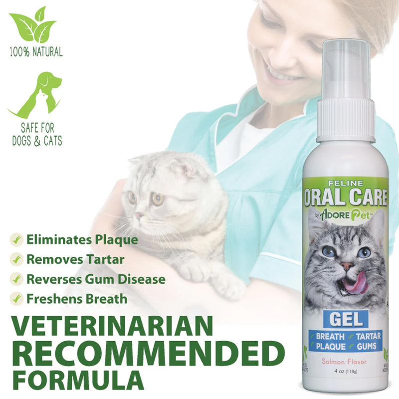 Adore Pet Complete Oral Care Gel for Cats, Salmon, 4 oz 4 Ounce (Pack of 1) Cat Gel Salmon 4 oz