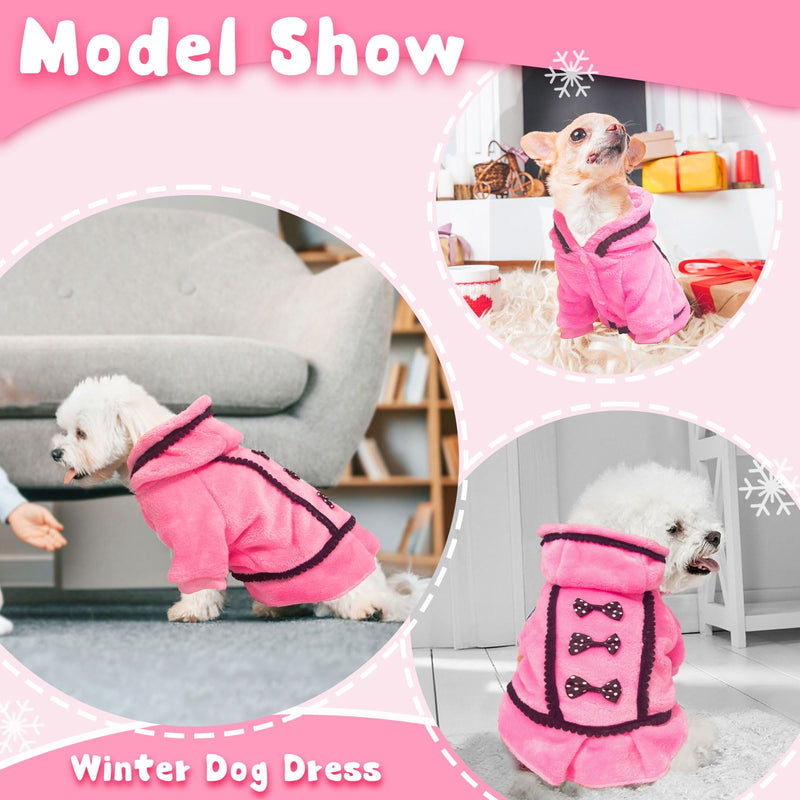 Winter Dog Dress for Small Dogs Girl Puppy Sweater Dog Sweater Fleece Warm Puppy Sweater with Leash Hole Cute Pink Dog Clothes Bowtie Chihuahua Sweater Pet Dog Oufit XXS Dog Sweater (XX-Small) pink dress XX-Small