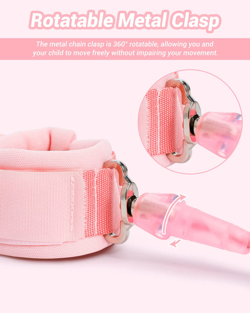 Dr.meter Kids Leash for Toddler, Reflective Anti Lost Wrist Link with Key & Lock, 8.2ft Safety Wristband Child Walking Harness for Supermarket Mall Airport Amusement Park Zoo Outdoor Pink - BeesActive Australia