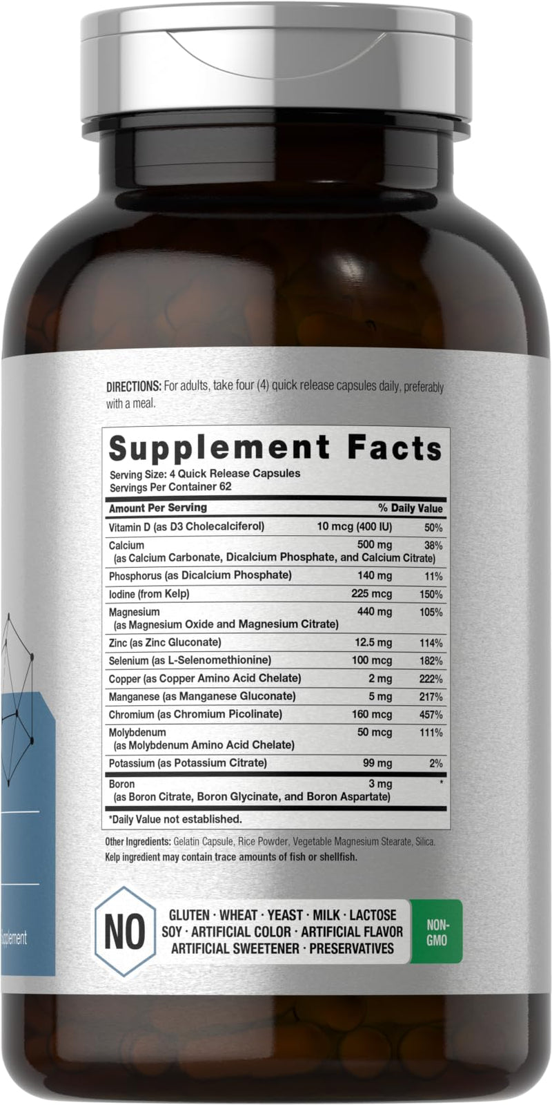 Horbäach Multi Minerals Supplement | 250 Capsules | Iron Free | Daily Mineral Complex for Men and Women | Non-GMO & Gluten Free