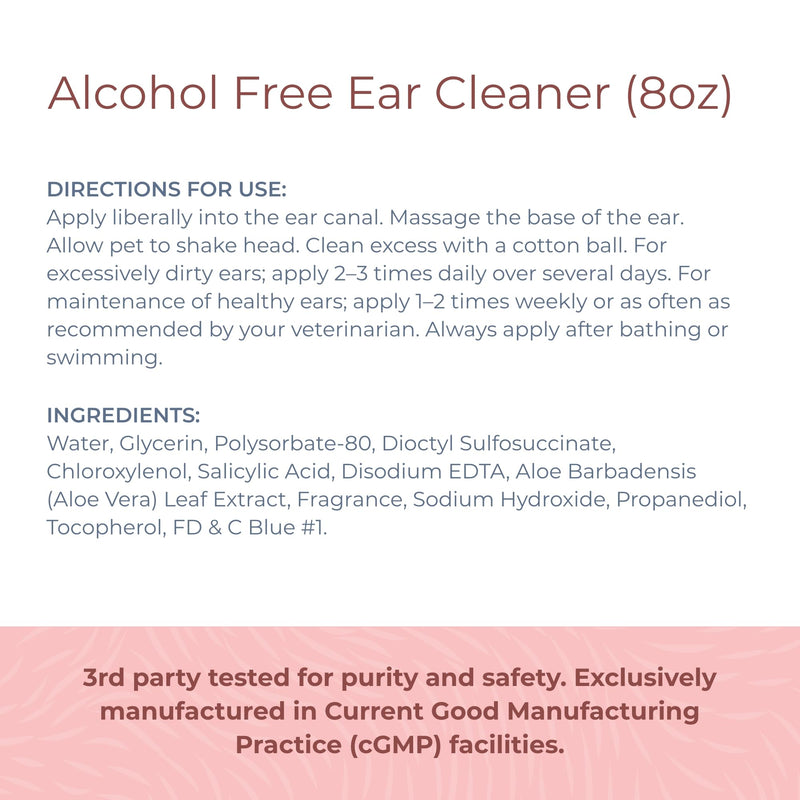 SolaceVet Alcohol-Free Ear Cleaner 8 oz – Veterinarian Recommended Gentle Ear Cleanser for Dogs & Cats, Non-stinging Formula