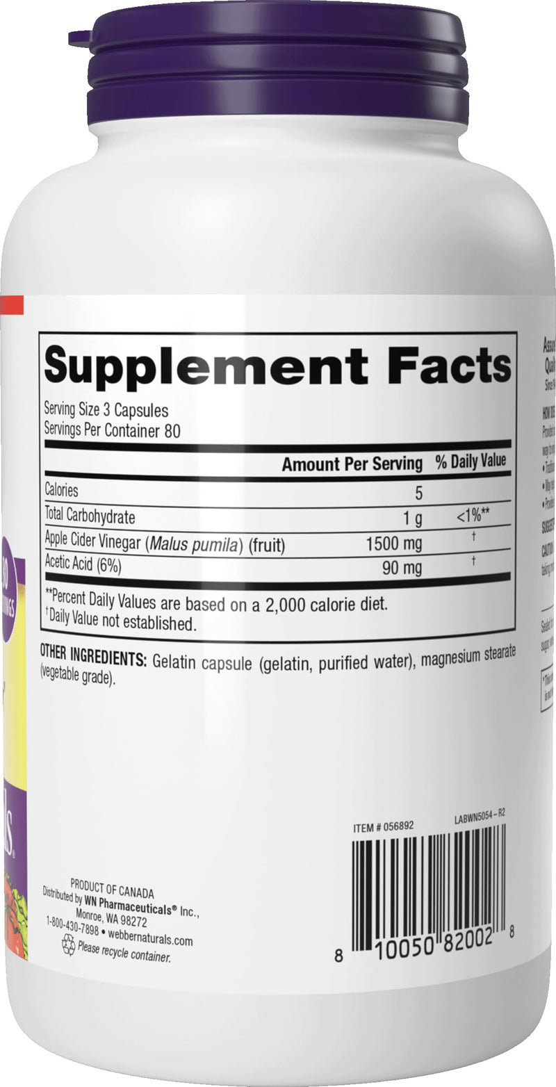 Webber Naturals Apple Cider Vinegar Capsules 1500mg, 240 Capsules