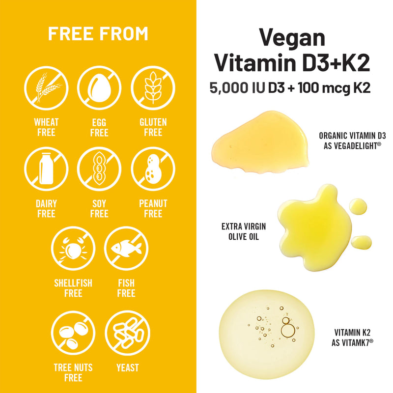 NatureWise Vegan Vitamin D3 K2 Supplement, 5000IU + 100mcg, 60 Softgels | High Absorption D3 & K2 - Organic Cold-Pressed Olive Oil - Immune & Bone Health Support - 2-Month Supply 60 Count (Pack of 1)