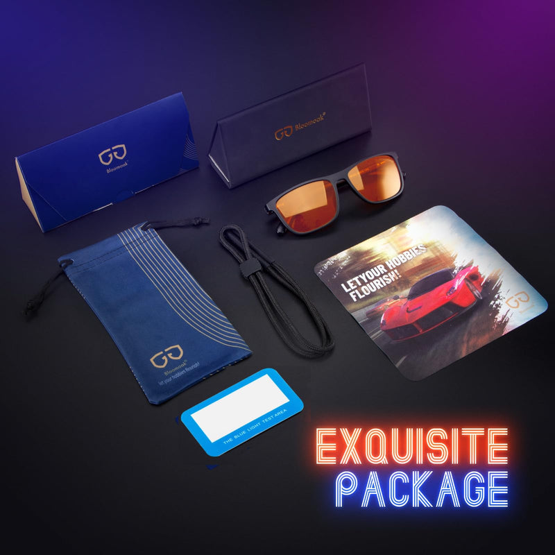 Bloomoak-99% Blue Green Light Blocking Glasses - Gaming Glasses - Anti Glare - Anti Fatigue -Suitable for Screens, Games, TVs 99% - Matte Black (Hard Case Included) Orange Lens - Night - BeesActive Australia
