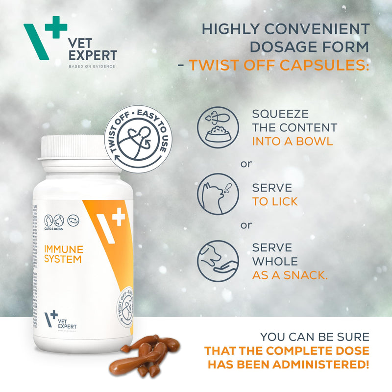 Vet Expert Immune System Support Supplement for Dogs and Cats – Boosts the Immune System with Beta-Glucan, HMB, and Echinacea Purpurea Extract – 30 Twist-Off Capsules