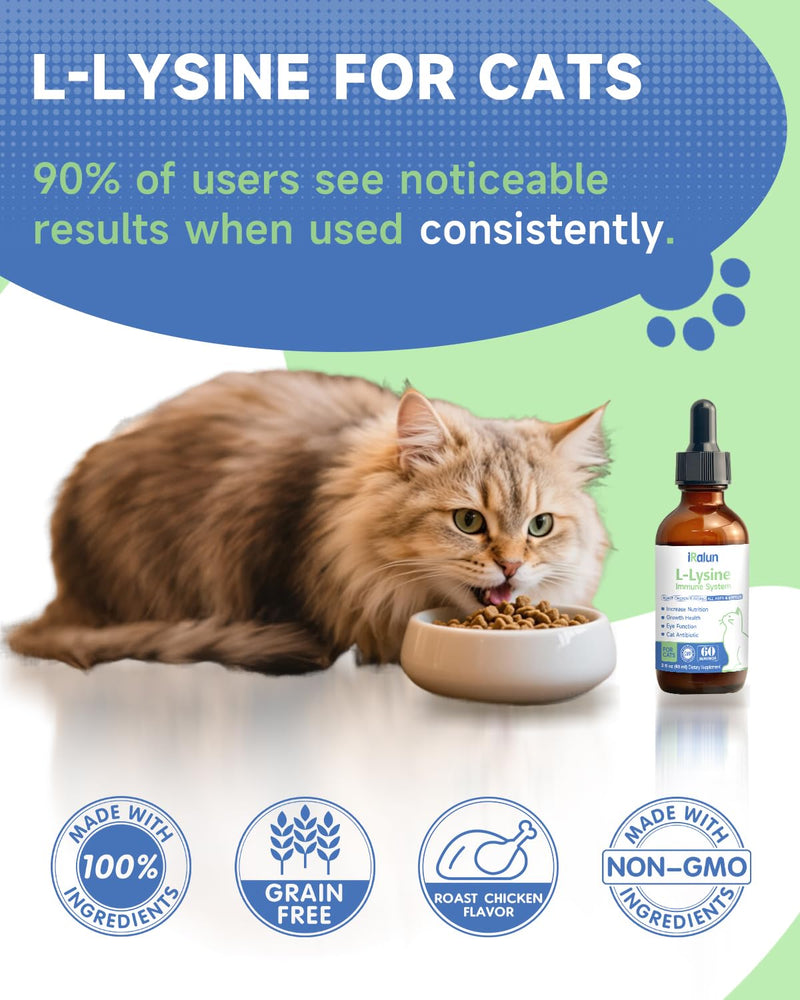 L-Lysine for Cats - cat Immune Support - Lysine for Cats - Sneezing, Runny Nose, Cold, eye care, L-Lysine Supplement for Support Healthy Respiratory, Vision, Roast Chicken Flavor