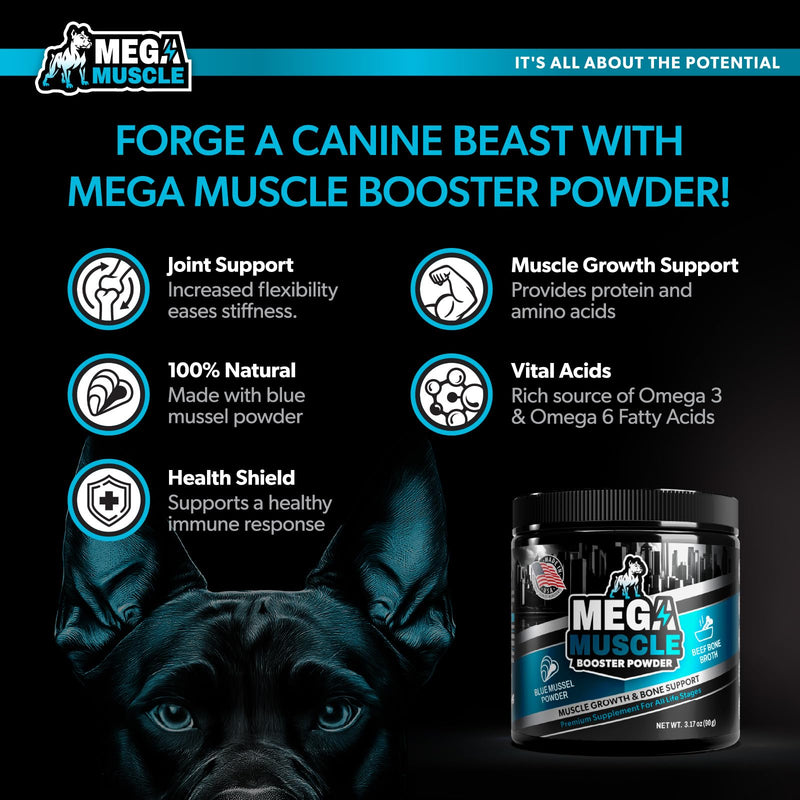 Dog Muscle Growth Powder – Blue Mussel & Bone Broth Topper for Dogs | Muscle, Bone & Joint Support | Protein-Rich Supplement | 3.2 oz