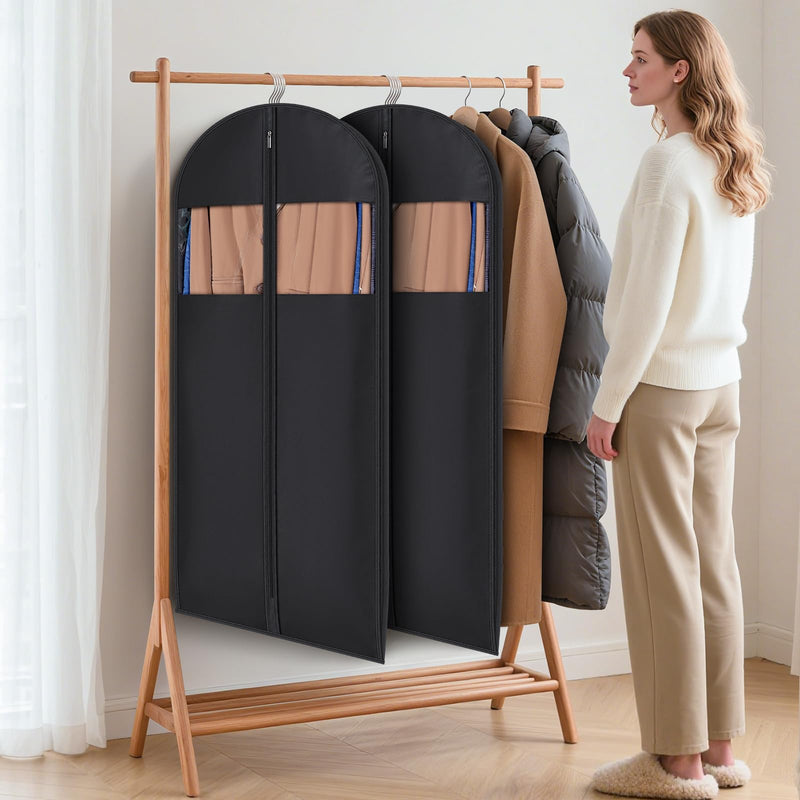 Syeeiex 54'' Garment Bags for Hanging Clothes with 8'' Gussets,Space Saving Hanging Garment Bag with Self Compression Zipper - Save 50% Space-Can Hold 6 Down Coats,8 Fur & Winter Coats,20 Shirts(2PCS) 54'' - 2pcs(8'' Gusseted) Black