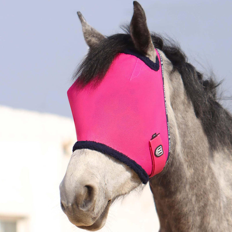 Harrison Howard All Round Mesh Horse Fly Mask UV Protective with Fleece Padded Edging Magenta L Full (Large) - BeesActive Australia
