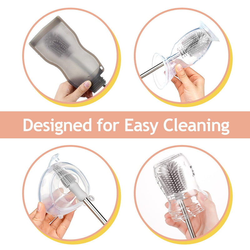 haakaa Cleaning Brush Silicone Bottle Brush Double-Ended Soft Silicone Bristles for Breast Pumps, Breast Milk Collectors, Baby Bottles, Teats, Breastmilk Storage Bags, Detachable - Grey, 1pk Gray - BeesActive Australia