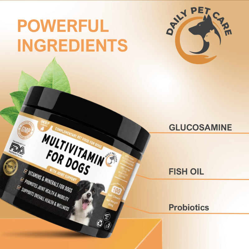 Dog Multivitamin Soft Chews for Dogs – Joint Supplement with Glucosamine, Probiotics & Omega Oils – Hip & Joint, Immune, Digestion & Skin Support – 100 Chews UK