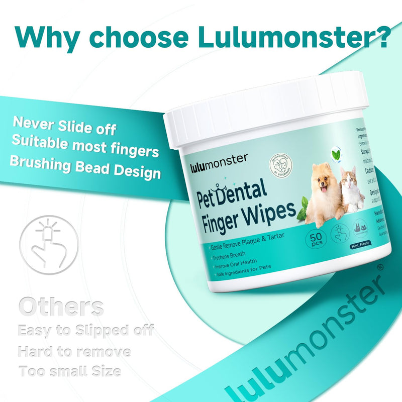 Pet Dental Finger Wipes for Dogs & Cats, Dog Teeth Cleaning Wipes Tooth Brushing Kit by Remove Plaque and Tartar & Freshens Breath Buildup No-Rinse Dog Finger Toothbrush Mint Flavor Dental Wipes