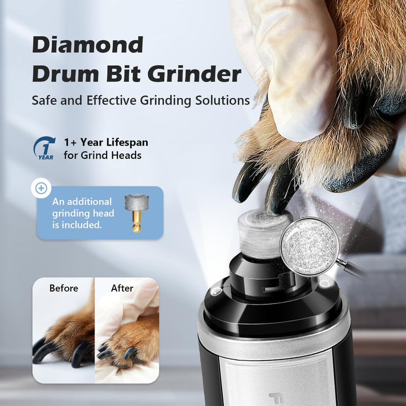 Dog Nail Grinder, Quiet Dog Nail Clippers with LED Light for Large Dogs, USB Rechargeable Electric Dog Nail Trimmer 5-Speed Paws Grooming & Smoothing for Large Medium Small Dogs Cats Pet - BeesActive Australia
