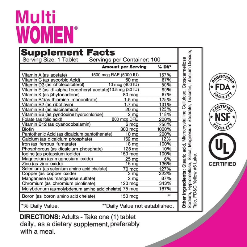 ALFA VITAMINS Multi Women Vitamins Dietary Supplement with Essential Vitamins & Minerals for Women - Amino Acids + Antioxidants - 100 Tablets (2 Pack) Women (2 Pack)