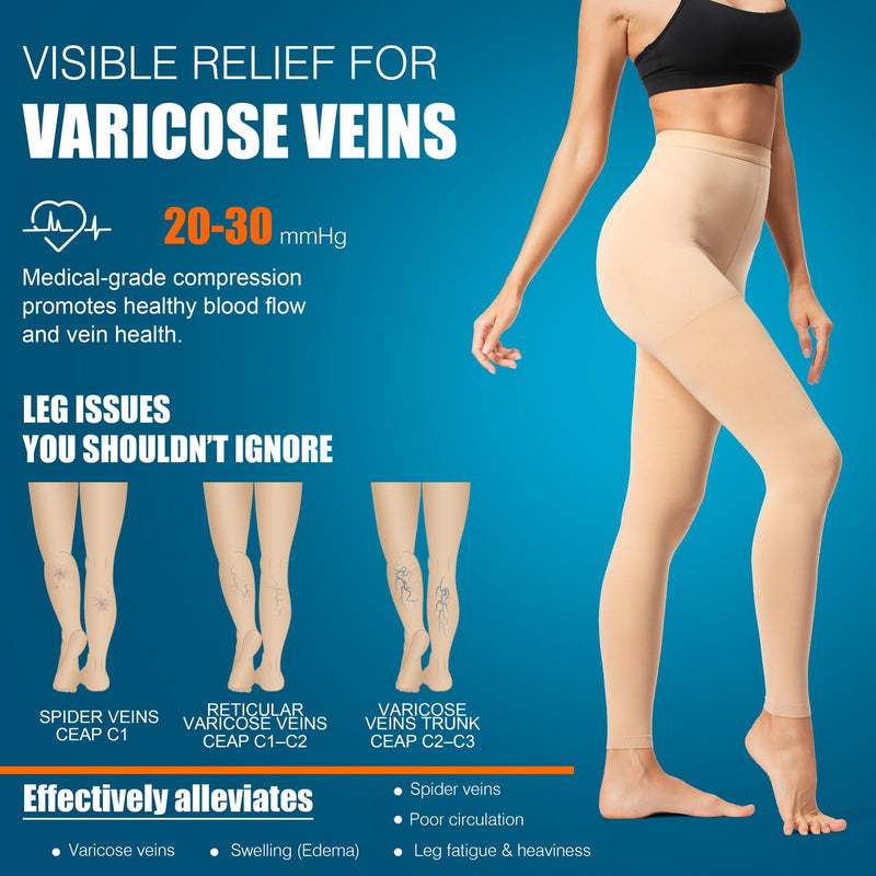 bropite Medical Compression Pantyhose for Women MenÔºå20-30 mmhg Waist High Compression Stockings for Varicose Veins, Edema X-Large Beige - BeesActive Australia