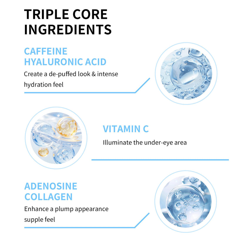 Hydrating Cooling Eye Gel - Under Eye Gel Cream with Hyaluronic Acid & Caffeine & Vitamin C - Under Eye Treatment Serum Target Dark Circles and Puffiness - Skin Care for Eyes, 0.5 fl oz