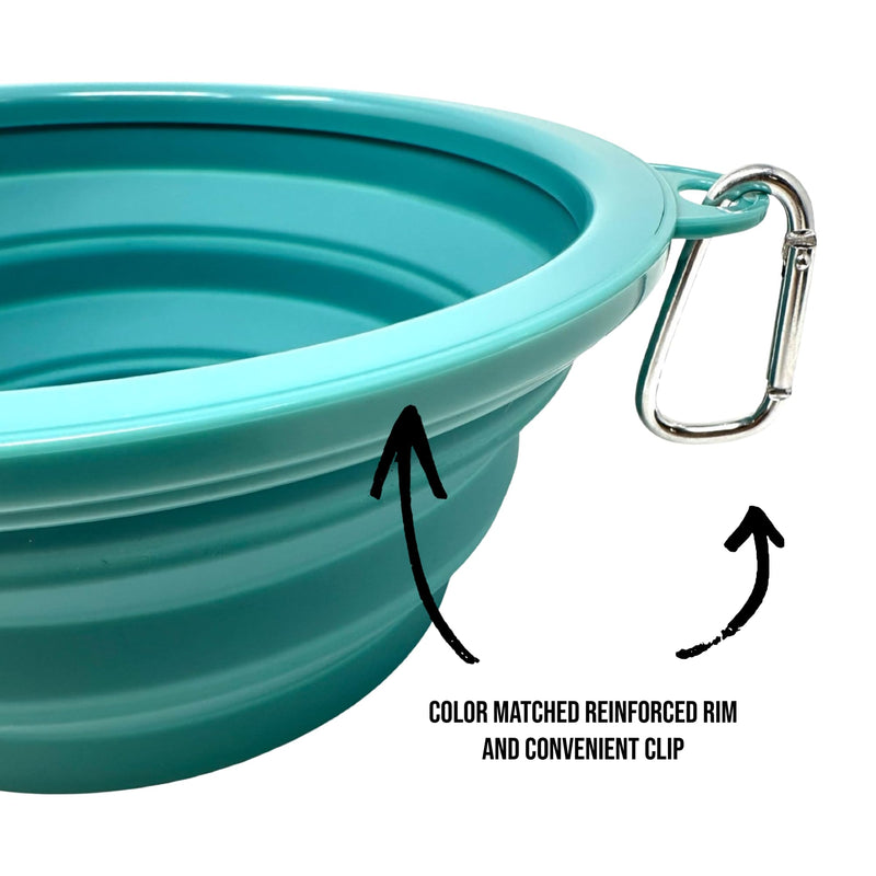 SparkDog Collar Collapsible Silicone Travel Pet Bowl -Premium Quality, Food Grade Silicone, Reinforced Rim, Large for Travel, Hiking, Adventure, Dog or Cat (Aqua-Favorite Child, 34oz/1L) Aqua-"Favorite Child" - BeesActive Australia