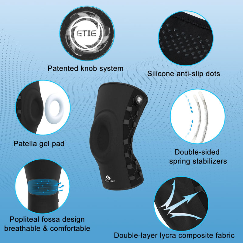 Kuangmi Knob Knee Brace, Knee Compression Sleeve with Patella Gel Pad & Side Stabilizers, Support for Sports, Workout, Pain Relief, Arthritis, Meniscus Tear(Left,Large,Single)