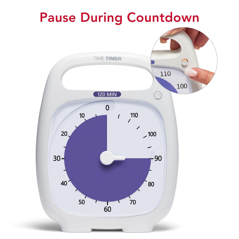 TIME TIMER PLUS 120 Minute Desk Visual Timer Countdown Timer with Portable Handle for Classroom, Office, Homeschooling, Study Tool, with Silent Operation (White) 120 Minutes