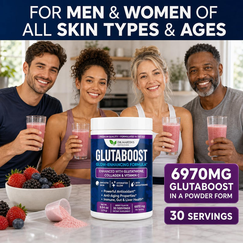 6970mg Glutathione Powder for Skin Brightening, Collagen & Vitamin C | Berry Flavor Drink Mix, L-Glutathione, Fades Dark Spots, Anti-Aging Antioxidant, Clear Skin Supplement for Women, 30 Servings