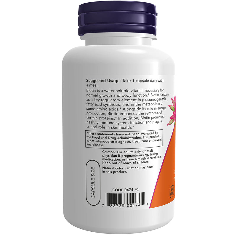 NOW Supplements, Biotin 5,000 mcg, Amino Acid Metabolism*, Energy Production*, 120 Veg Capsules (Pack of 2) 120 Count (Pack of 2)