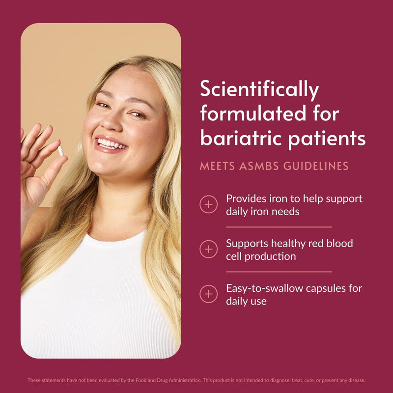 Bariatric Advantage Iron 45 mg with Vitamin C, Thiamin & Copper, 60 Count | 45 mg Iron with Vitamin C, Thiamin and Copper, Increased Absorption*, Easily Digestible for Bariatric Patients