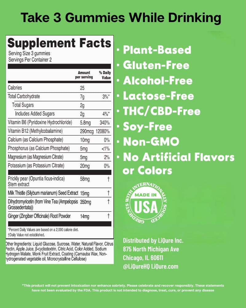 Liver Support Gummies, Feel Better After A Night Out, DHM, Milk Thistle, B Vitamins, Electrolytes, Plant-Based Pack of 12 (24 Servings) - Post-Celebration Wellness