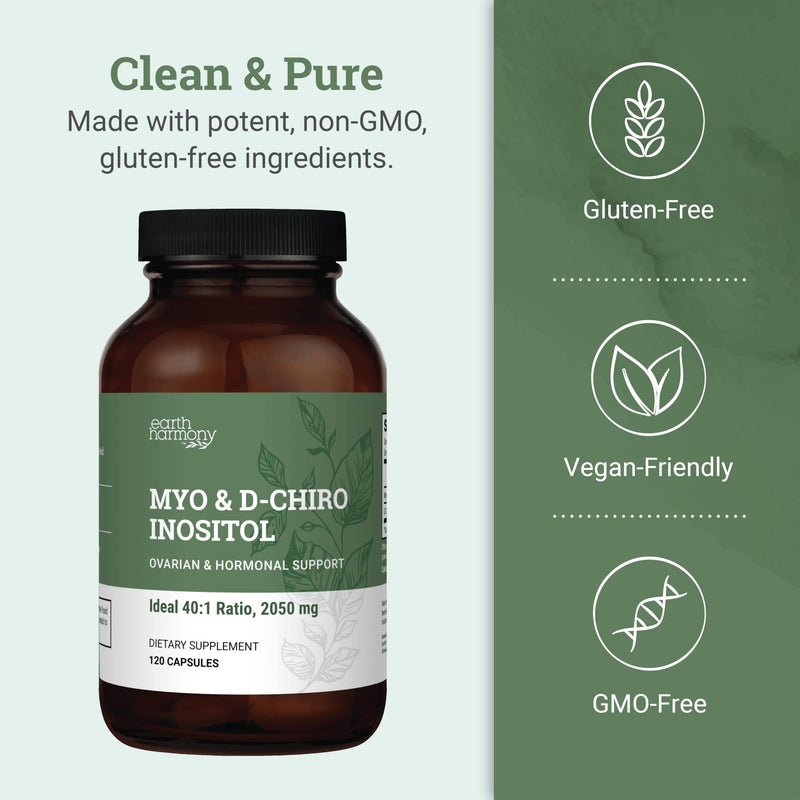 Earth Harmony Myo-Inositol & D-Chiro Inositol Supplement for Women, Ovarian & Hormone Balance for Women - Supports Normal Cycles, Fertility Supplement (120 Capsules) - BeesActive Australia