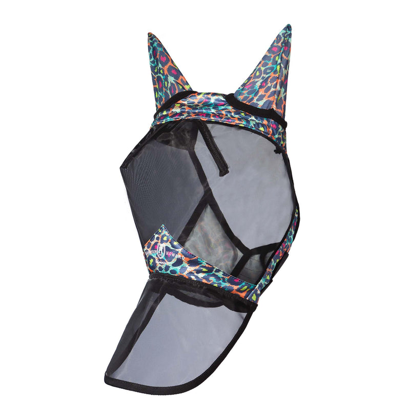 Harrison Howard Pro LumiVista Horse Full Face Fly Mask Large Eye Space Long Nose with Ears UV Protection for Horse Iridescent Prints M Medium - BeesActive Australia