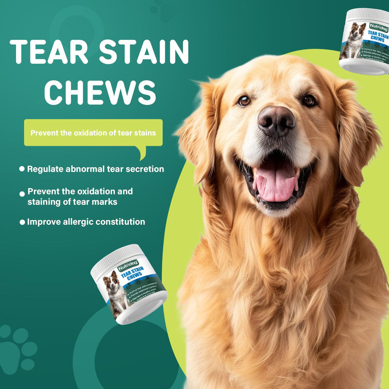 Tear Stain Chews for Dogs - Dog Tear Stain Remover & Supplement with Antioxidant Blend, Vitamin C, Lutein - 120ct Beef Flavor Soft Chews for Eye Health & White Fur Care (ND-038) ND-038