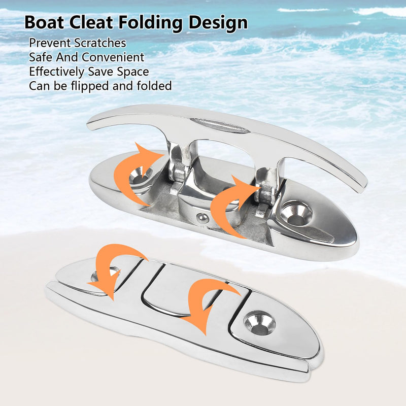 Boat Cleats 4-3/4inch and 6inch,316 Stainless Steel Folding Boat Dock Cleats,Flip Up Dock Cleat Rope Cleat for Boat,Yacht,Decks,Dock Line Mooring,Fasteners Included (2Pack,4Pack) 4-3/4"-2Pack - BeesActive Australia