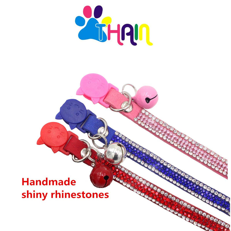 THAIN Basic Adjustable Cat Collar Bling Diamond Breakaway with Bell for Kitten Girl boy (Pink) Pink - BeesActive Australia