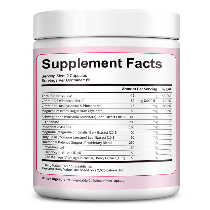 Totaria Women's Cortisol with Hormonal Balance | Stress Relief - Ashwagandha, L-Theanine, Magnesium, Myo-Inositol, Mood, Focus & Sleep Support, PMS* 120 Ct.
