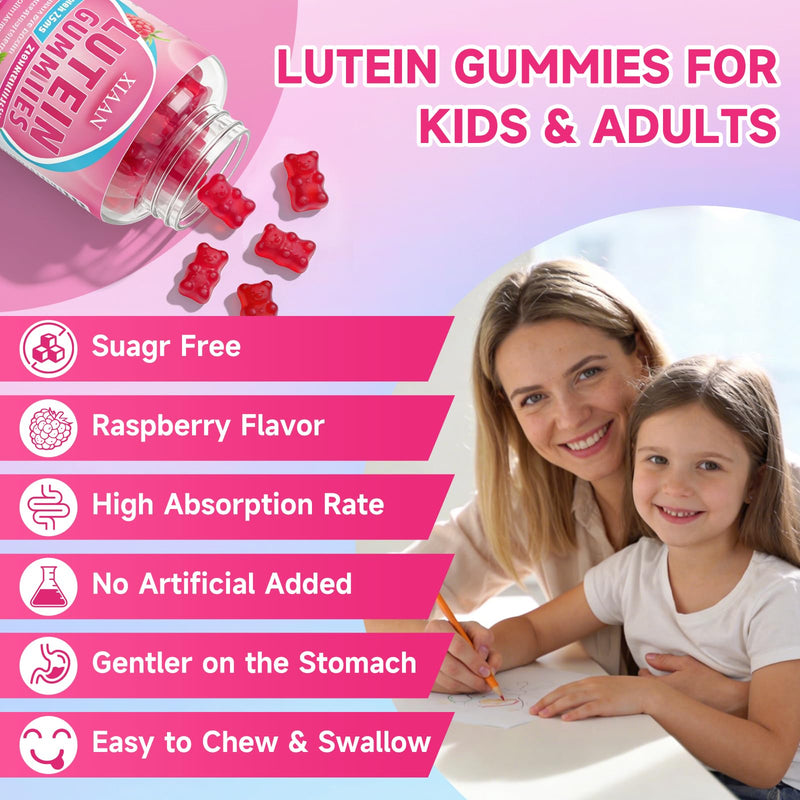 Lutein and Zeaxanthin Supplements, Lutein Gummies with Zeaxanthin,Vitamins A, C, E, Bilberry, Astaxanthin for Vision Health & Eye Strain, Sugar-Free/Vegan, Raspberry Flavor 120 Count 60 Count (Pack of 2)