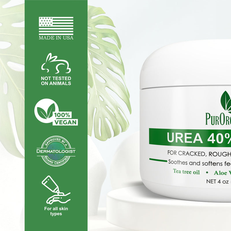 PurOrganica Urea 40% Foot Cream – Made in USA, Dermatologist Tested, Intensive Repair for Dry, Cracked Heels, Corns, Calluses & Rough Feet, Professional Strength Exfoliating & Moisturizing Cream 4 Ounce (Pack of 1)