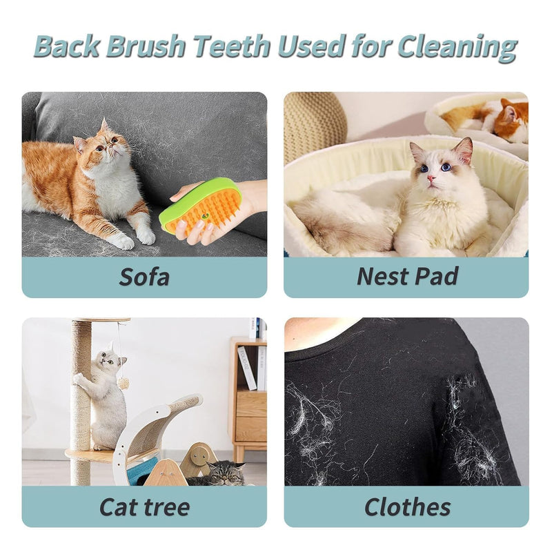 Cat Steam Brush, 3 In1 Spray Cat Brush, Self Cleaning Cat Steamy Brush, Cat Steamy Brush for Massage, Steam Pet Brush for Removing Tangled and Loosse Hair (Green) Green - BeesActive Australia