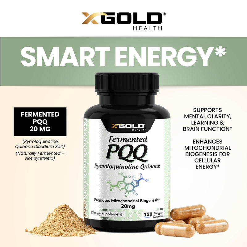 Fermented PQQ 20mg Supplement, Pyrroloquinoline Quinone, 120 Capsules | Mitochondrial Support, Cellular Energy Production, Brain Health, Memory, Focus & Healthy Aging, Vegan, Non-GMO 120 Count (Pack of 1)
