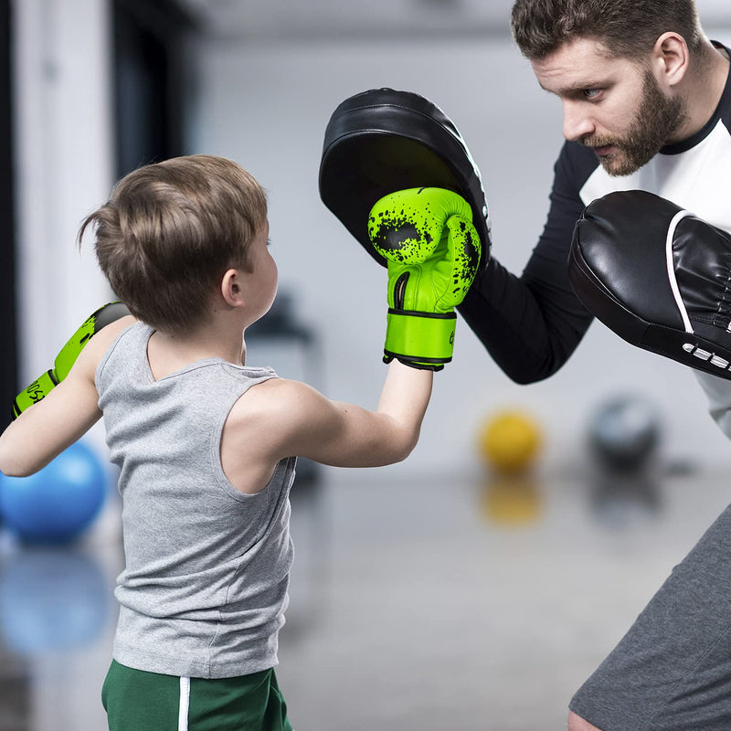 Kids Boxing Glove 6oz 8oz, Youth, Boys and Girls Training Sparring Gloves for Punching Bag, Kickboxing, Muay Thai, MMA, Gift for Age 6-15 Years Green 8 oz (80-105 lbs)