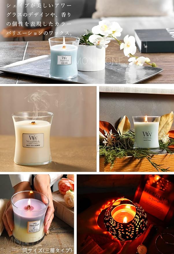 WoodWick Jar M Scented Candle, 55 Hour Candle, Bonfire Celebration, Stylish, Gift, Domestic Authentic (White Tea Jasmine) - BeesActive Australia
