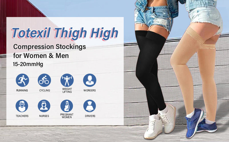 Compression Stockings for Women & Men, 15-20mmHg Thigh High Compression Socks,Closed Toe Medical Compression Socks with Silicone Dot Band-Best Support for Running Nursing Sports Varicose Veins Black X-Large